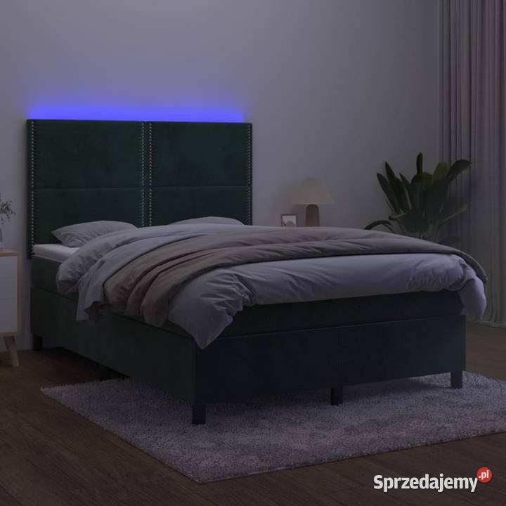 Łóżko kontynentalne z materacem i LED zielony 144cm Warszawa