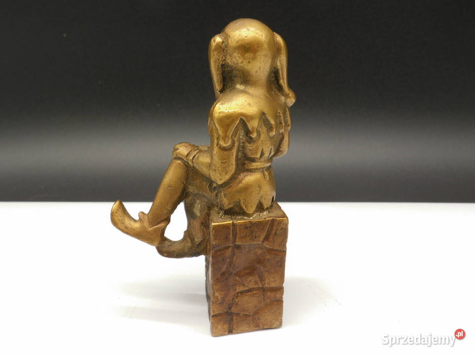 Stara Mosiężna Figurka Błazen Trefniś na Cokole wielkopolskie Raszków