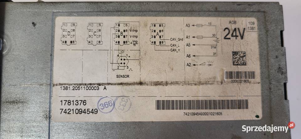 TACHOGRAF CYFROWY 24V 12a DAF 1781376 7421094549 Mojusz