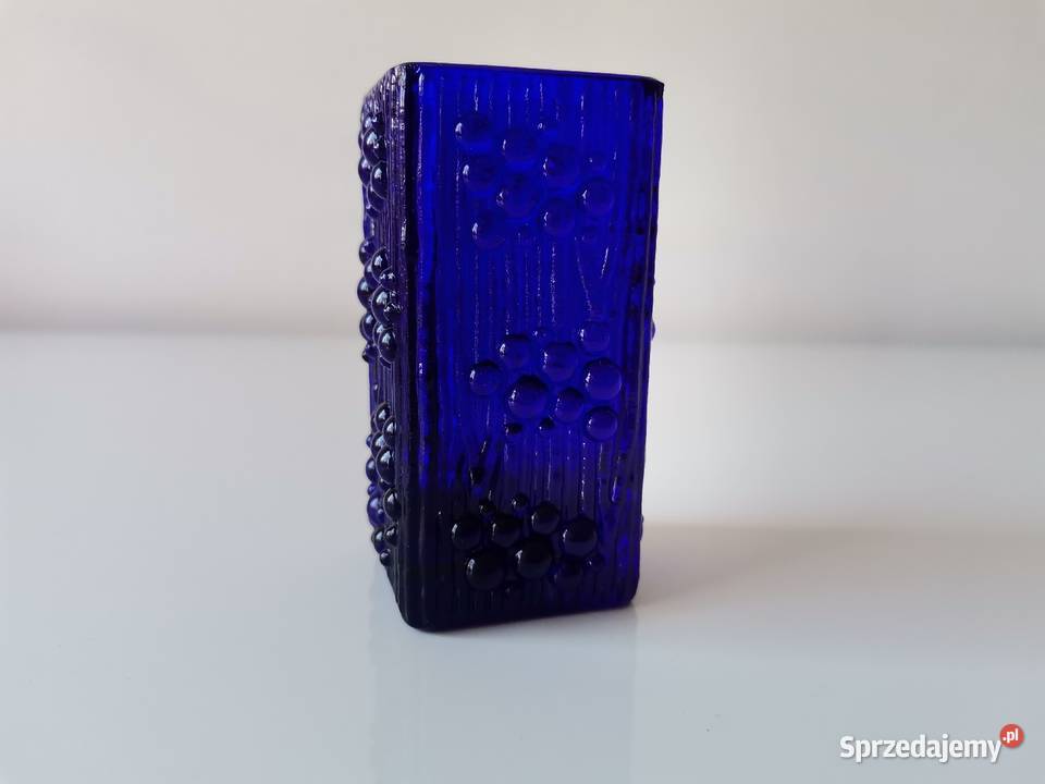 Stary mały niebieski wazon szkło kobaltowe śląskie Katowice