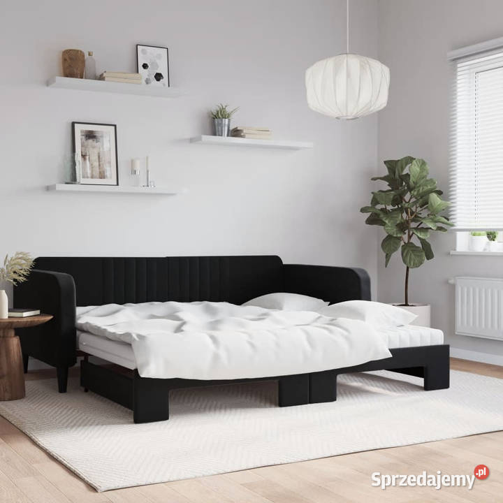 Sofa rozsuwana z materacami czarna aksamit Warszawa sprzedam