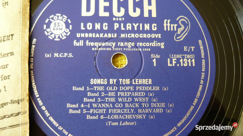 Song by Tom Lehrer 1 płyta śląskie Myszków sprzedam