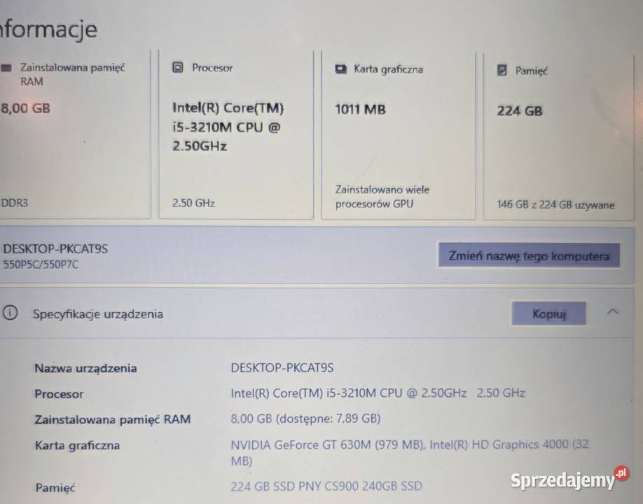 Laptop SAMSUNG 8GB Laptopy i netbooki Dziewkowice sprzedam