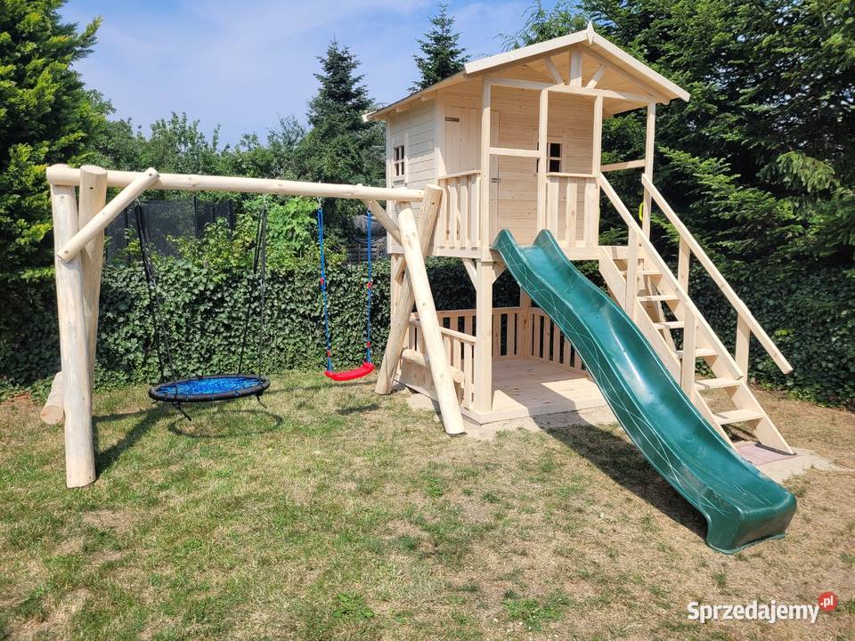 Plac zabaw domek dzieci ślizg huśtawki montaż dolnośląskie Lubin
