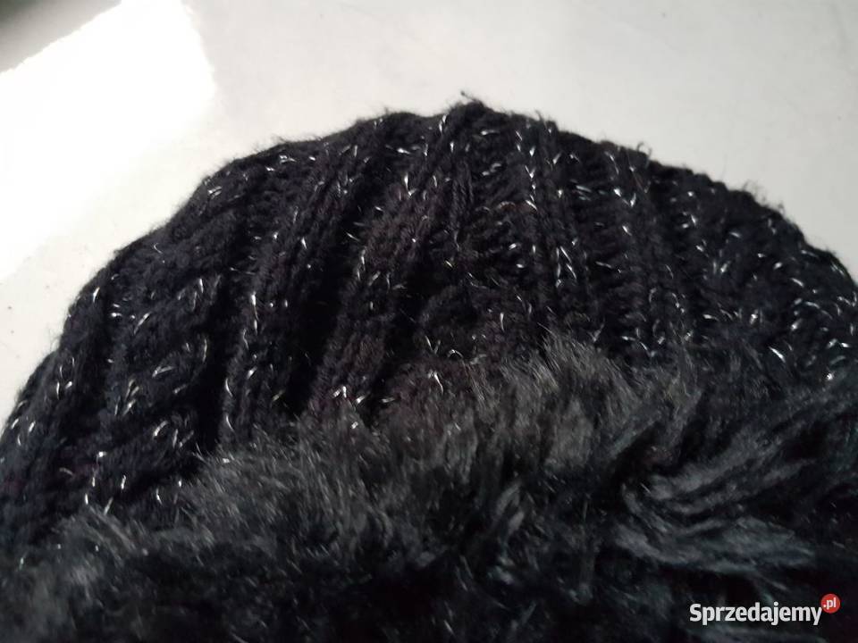 czapka futrzak wełniana warkocze zimowa uszatka szary/srebrny Kielce