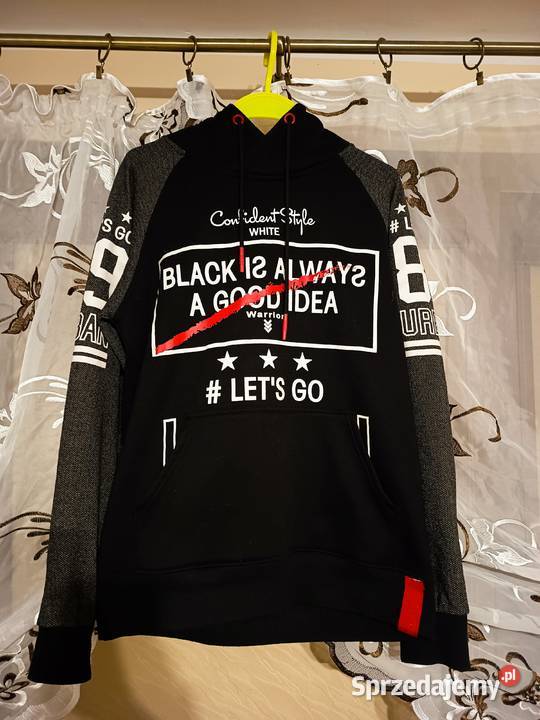 Męska Czarna Bluza z Kapturem Hoodie z Nadrukiem Suwałki