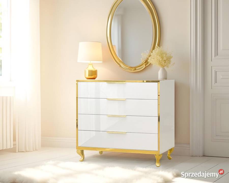 Komoda biała Lustrzana złota noga Ludwik złota wielkopolskie Kępno