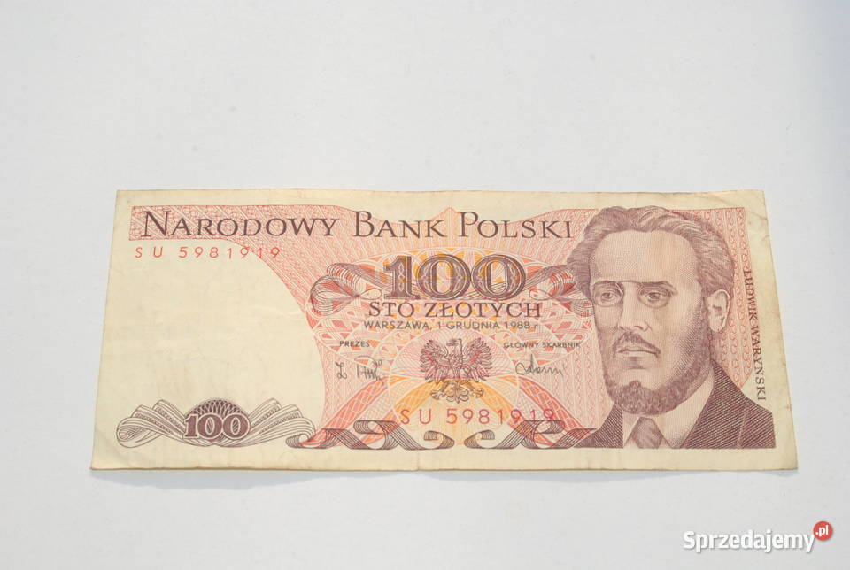 Stary banknot 100 złotych Waryński 1988 antyk Numizmatyka Cieszyn