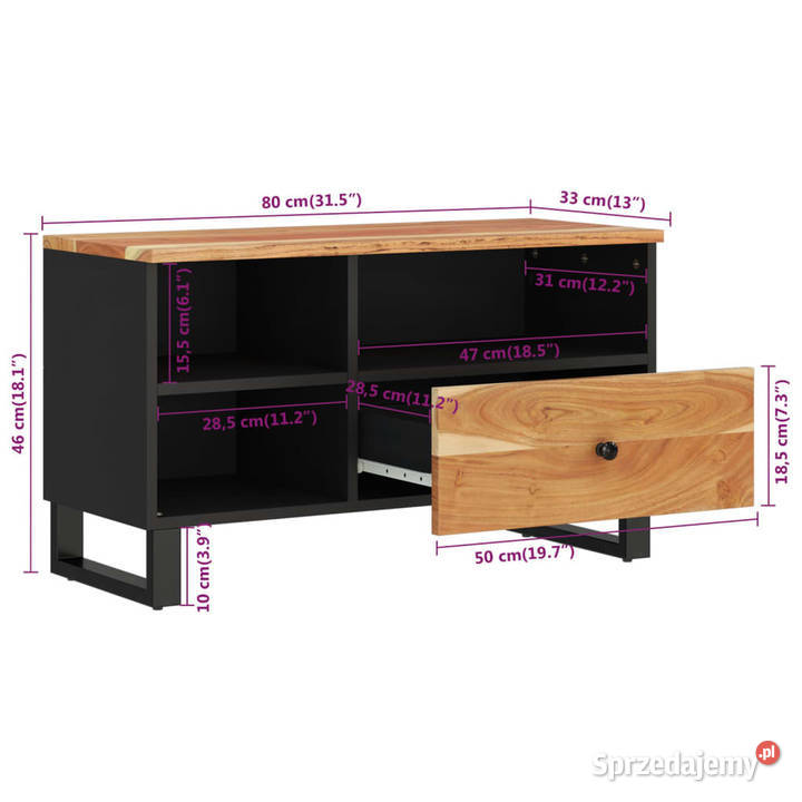 Szafka pod TV 80x33x46 akacja i materiał