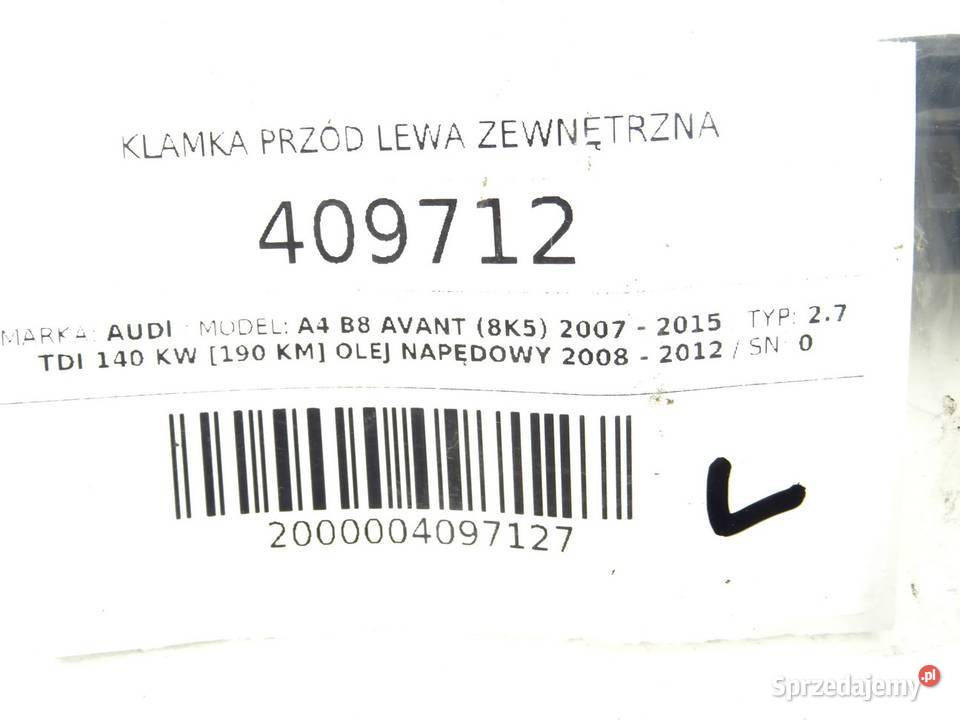 KLAMKA PRZÓD LEWA ZEWNĘTRZNA AUDI A4 B8 Kombi