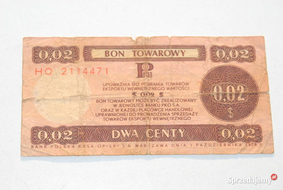 Stary Bon Towarowy Pko 2 centy Pewex 1979 antyk Cieszyn