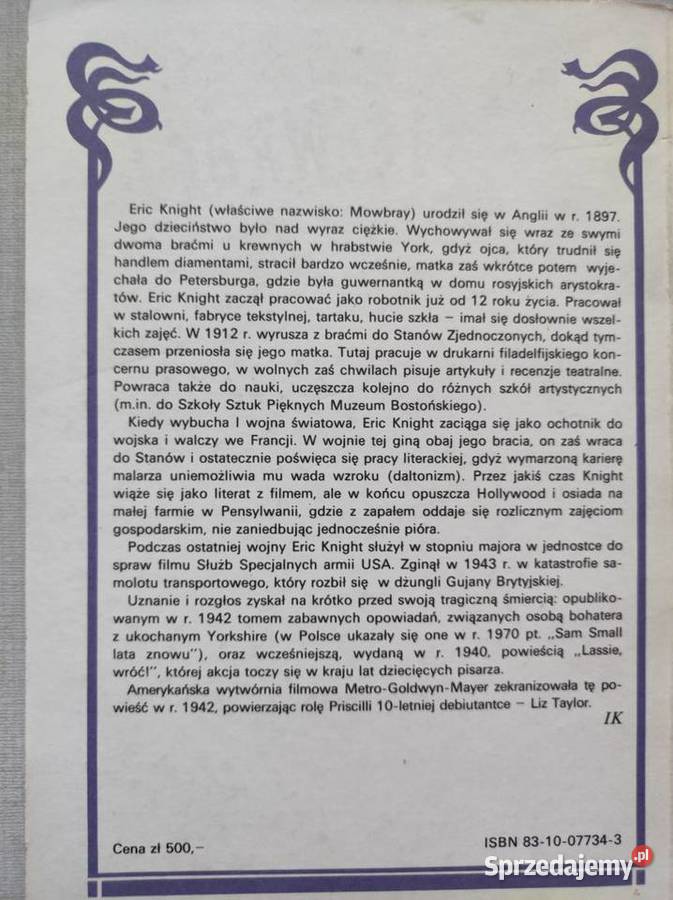 Lassie Wróć Eric Knight 1989 lektura książka Pozostałe Kielce