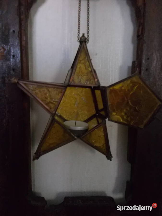 Stary Lampion Witrażowy Wiszący Świecznik