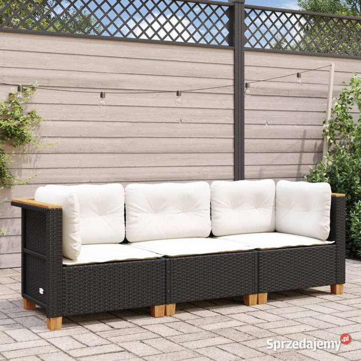 Sofa ogrodowa z poduszkami 3osobowa czarna Warszawa