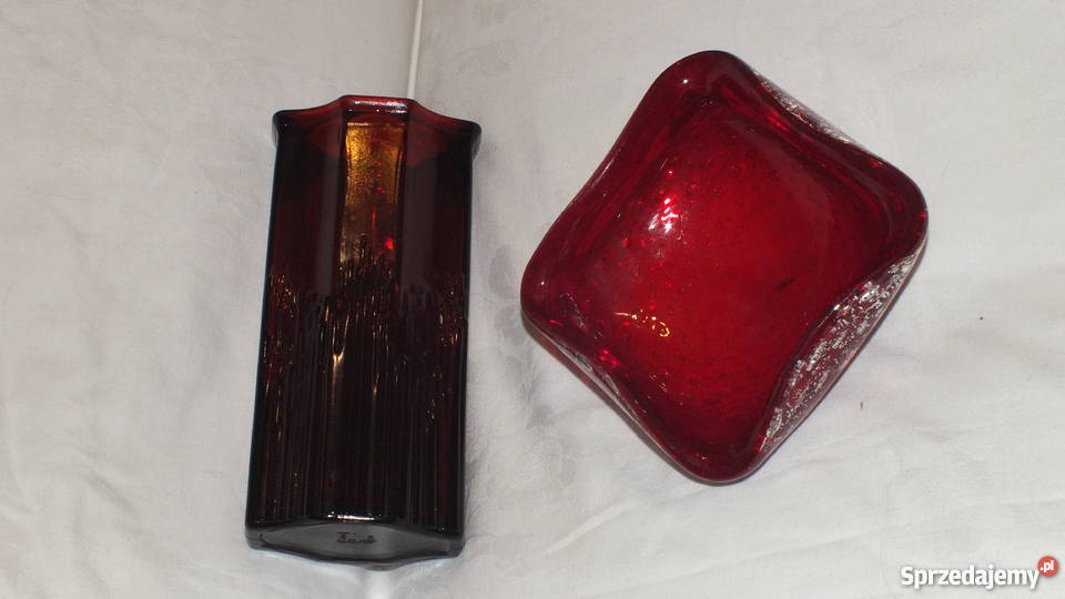Miseczka i wazon z grubego czerwonego szkła Art Porcelana i szkło Inowrocław