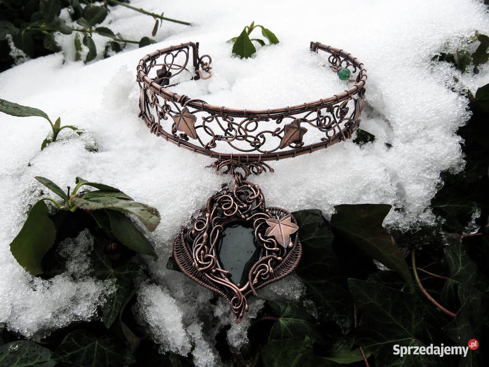 Unikatowa miedziana obroża bluszcz awenturyn Kraków