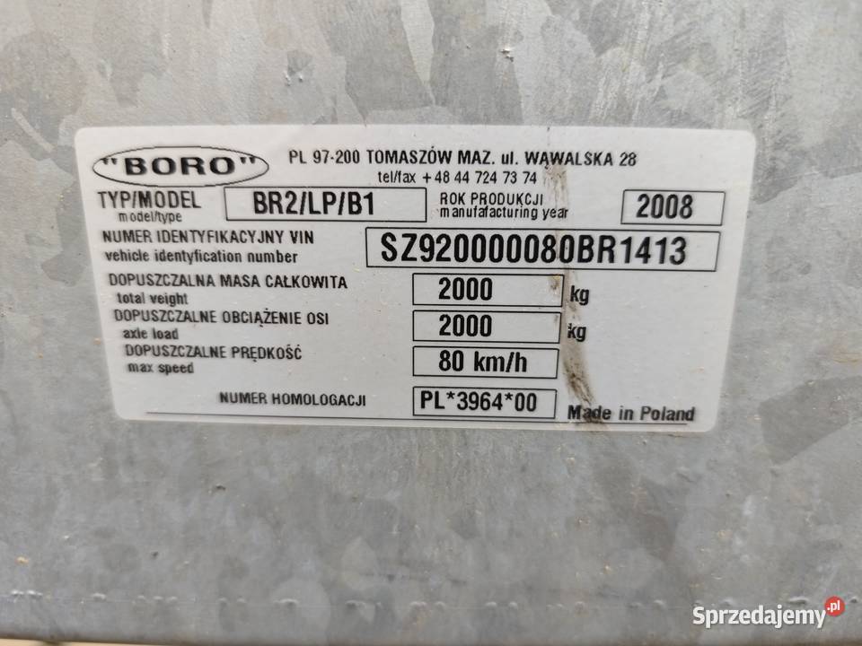 Laweta Przyczepa BORO Ścięty TyłDMC 2000Ładny sprzedam