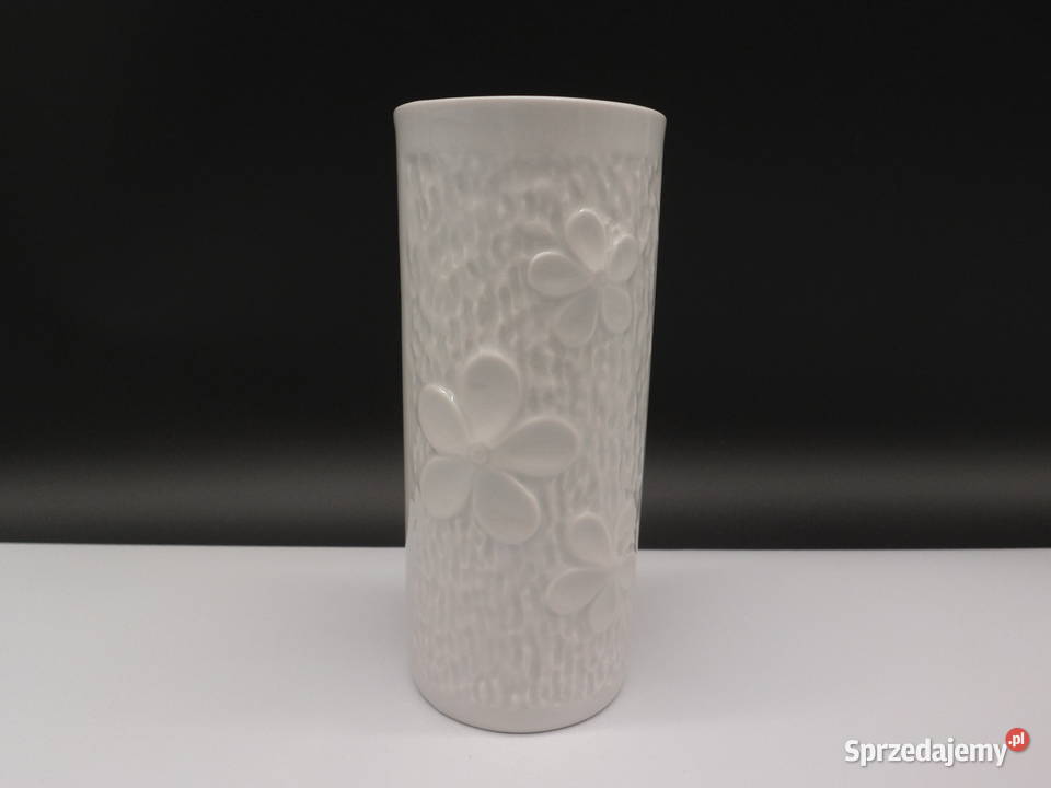 Biały cylindryczny wazon porcelanowy z Raszków