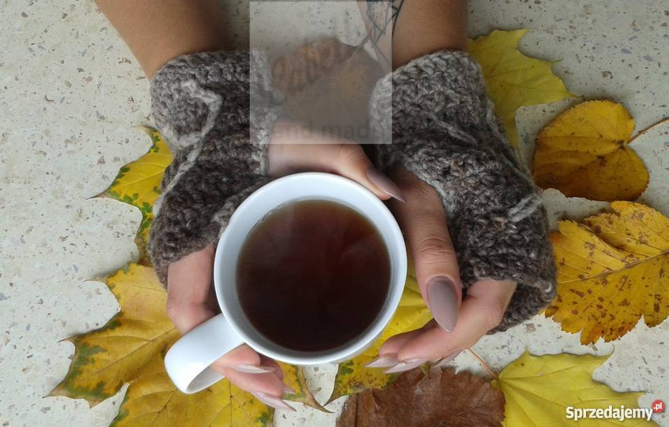 Rękawiczki mitenki wełniane na szydełku Dla kobiet