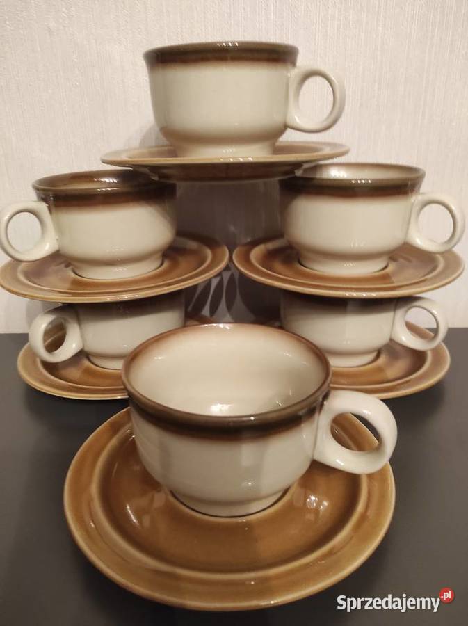 Filiżanki Dana porcelit Pruszków odcienie brązowego Warpechy Stare