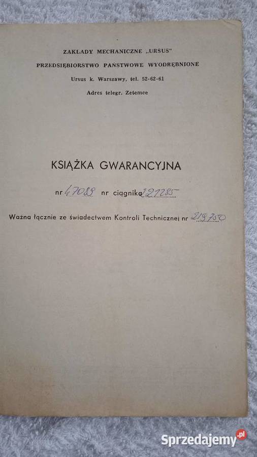 Ursus C355 książka gwarancyjna oryginalna