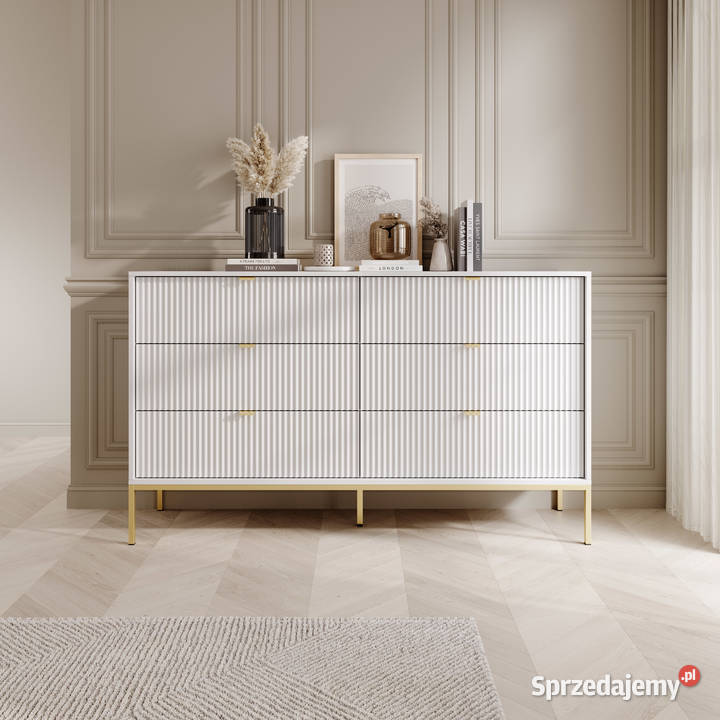 Duża komoda154 z szufladami kaszmir biała czarna 90cm Dom i Ogród