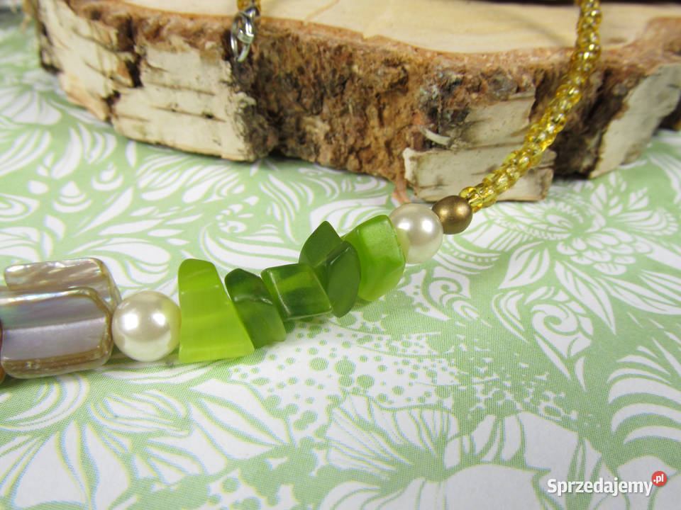 Naszyjnik kolczyki zestaw kamienie masa perłowa Katowice