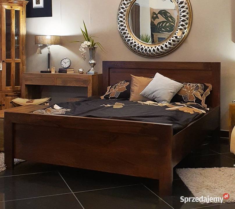 Brązowe proste drewniane łóżko 160x200 z mango 206cm lubelskie Lublin