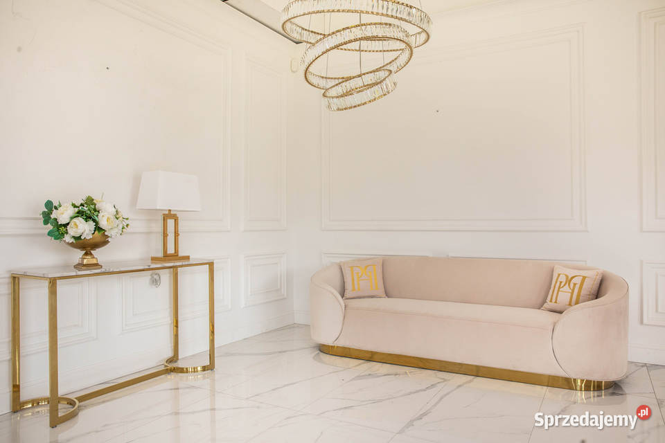 Ekskluzywna beżowa złota sofa glamour do salonu Warszawa