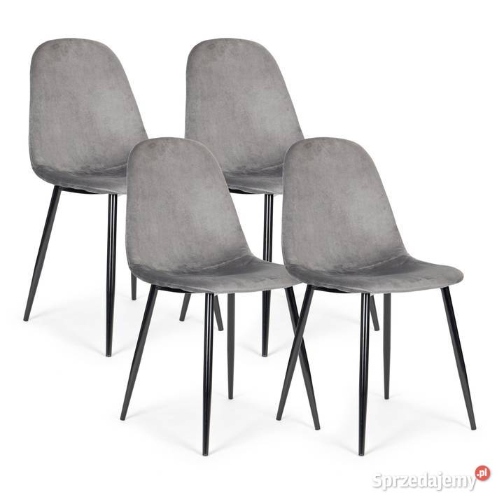 Komplet 4 krzeseł welurowych szary 85cm Krzesła