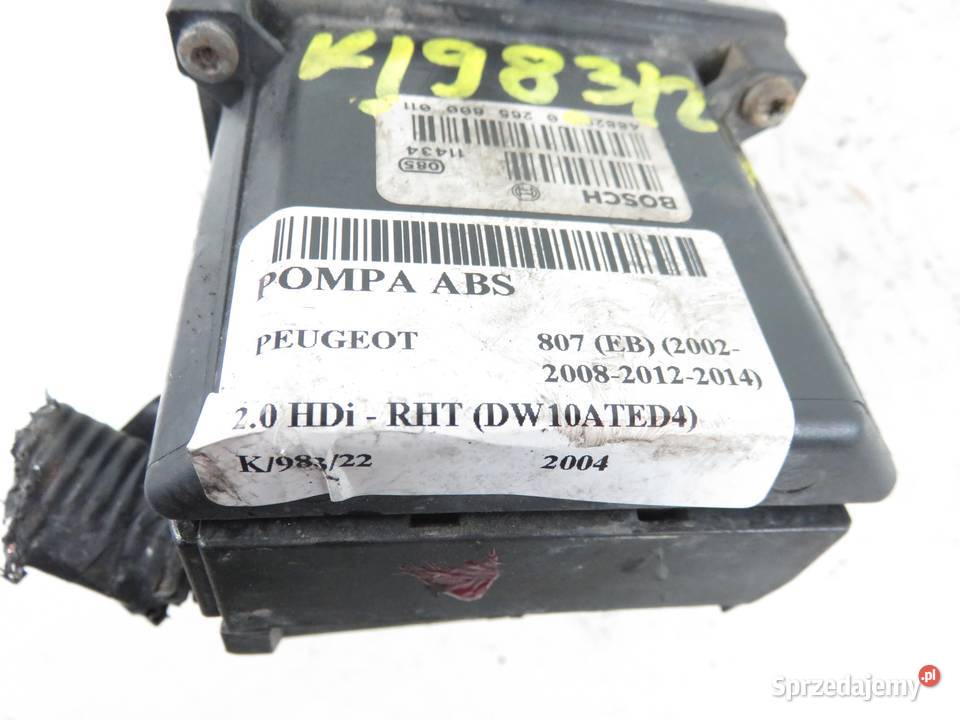 POMPA ABS PEUGEOT 807 EB 0265800011 Układ hamulcowy