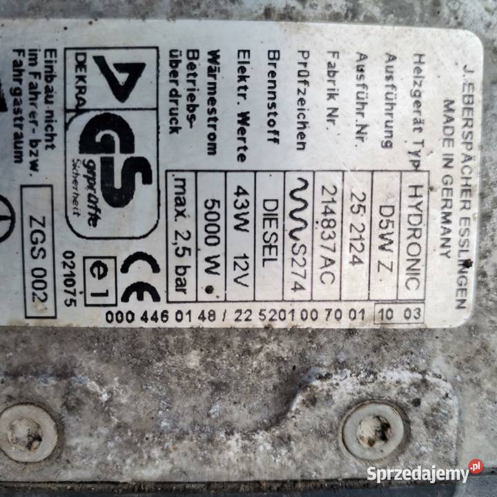 Ogrzewanie postojowe webasto Hydronic D5WZ osobowe Ogrzewanie postojowe Gubin