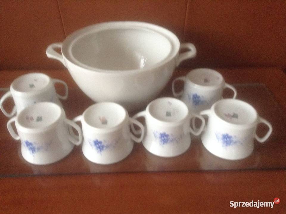 Zestaw porcelanowy waza CHODZIEŻ 6 bulionówek Porcelana i szkło Opole