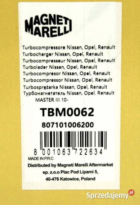 turbo sprężarka master tbm0062 dostawcze Bolesławiec