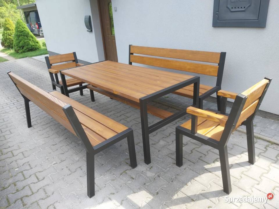 Stół ogrodowy drewniany loft 2 ławki 2 fotele Ogród sprzedam