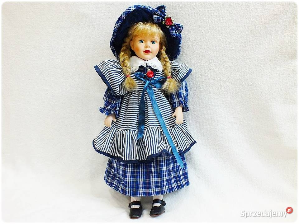 Porcelanowa stara Lalka na stojaku wys55 Żary