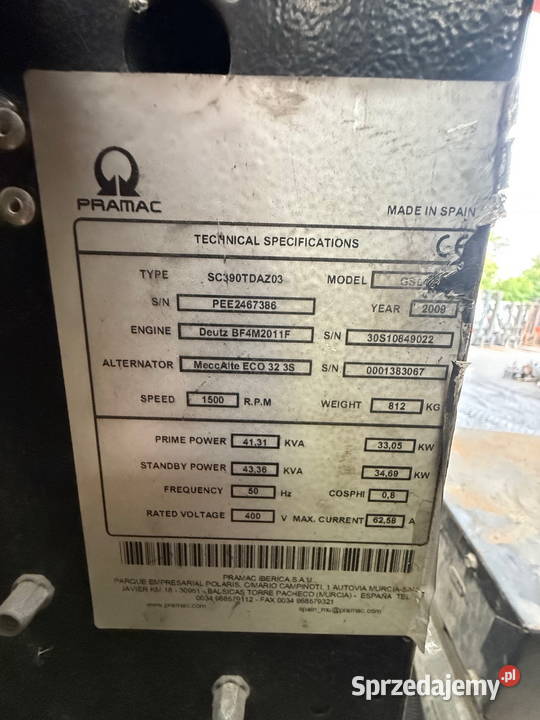 agregat prądotwórczy PRAMAC ECO323S4 na części Działoszyn