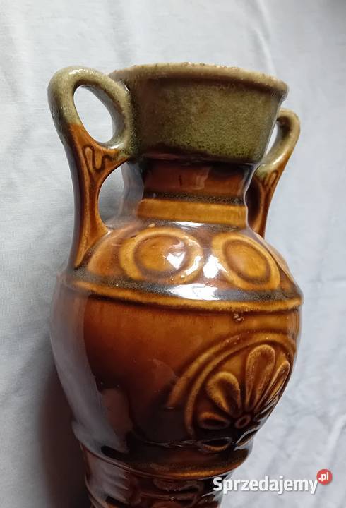 Ceramiczny szkliwiony wazon amfora z okresu PRL Koźminek