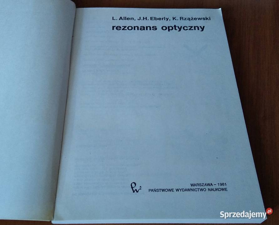 Rezonans optyczny Allen Eberly Rzążewski Optical Gdańsk sprzedam