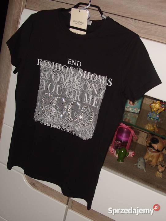 cyrkonie napis COCO koronka Tshirt NOWY rM LXL Topy i koszulki Rawicz