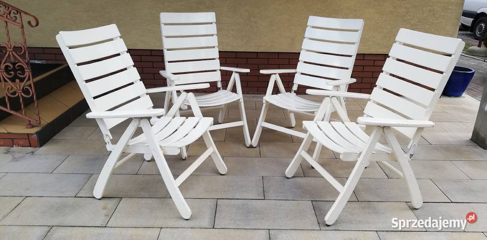 Krzesło ogrodowe leżak regulowany drewniany biały fotel
