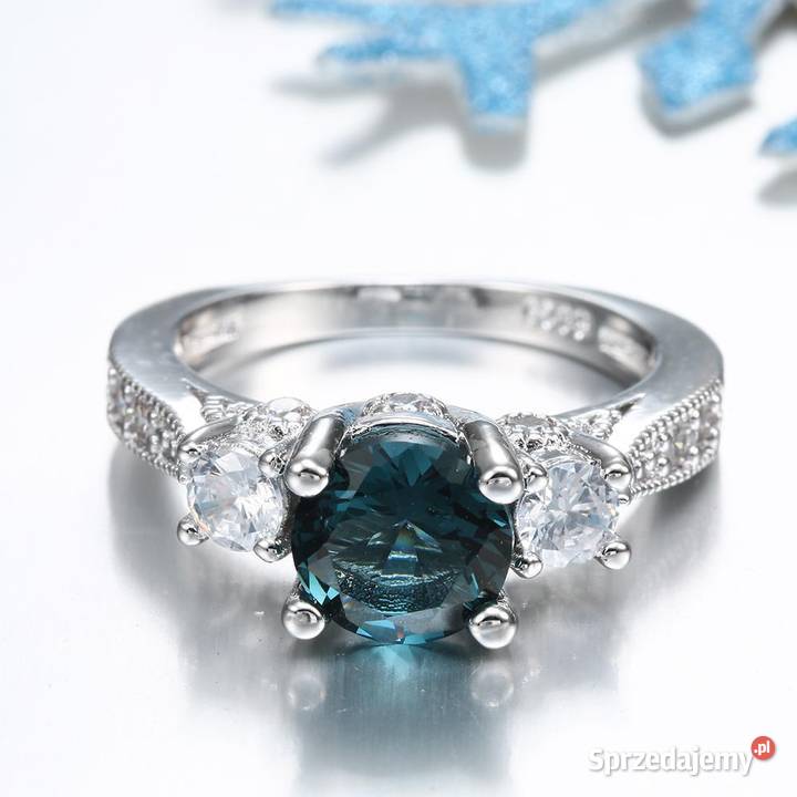Nowy pierścionek srebrny kolor niebieska morska