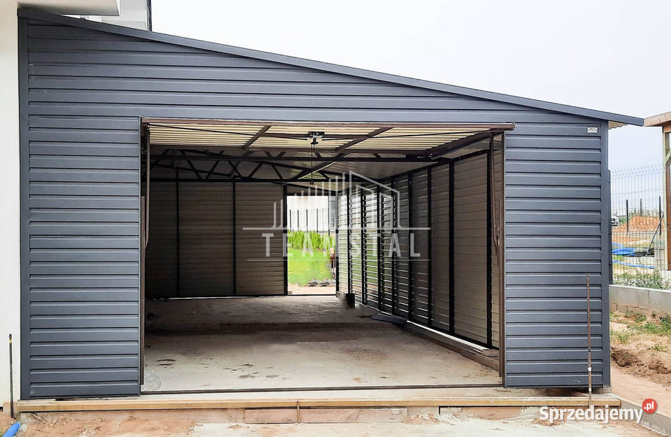 GARAŻ BLASZANY 5m x 8m spad w prawo Brama drzwi