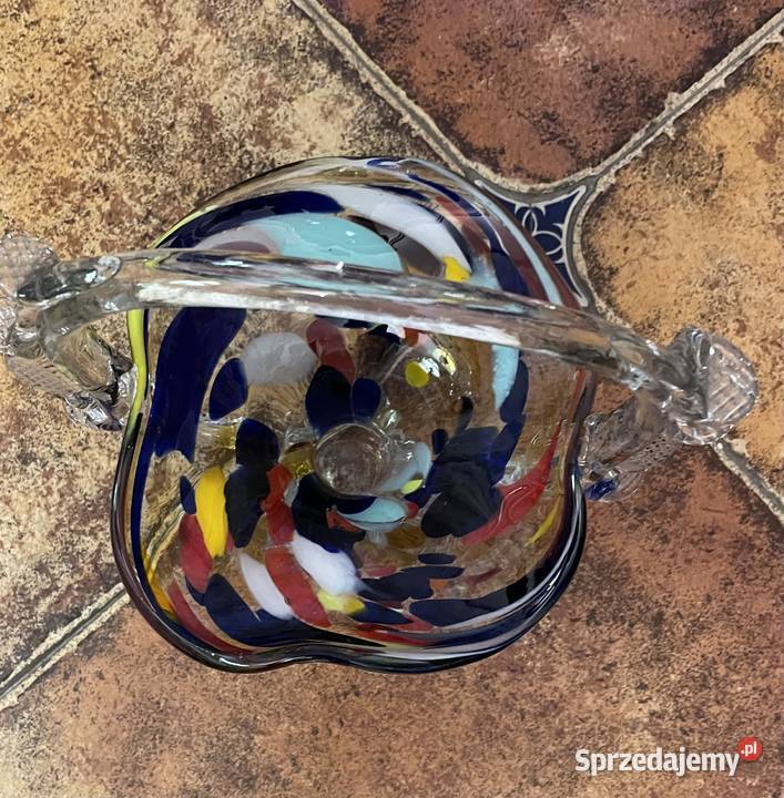 Stary koszyczek szklany z PRL Łódź