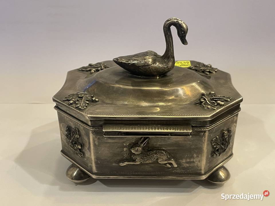 Zabytkowa srebrna cukiernica myśliwska srebro 84 Kraków sprzedam