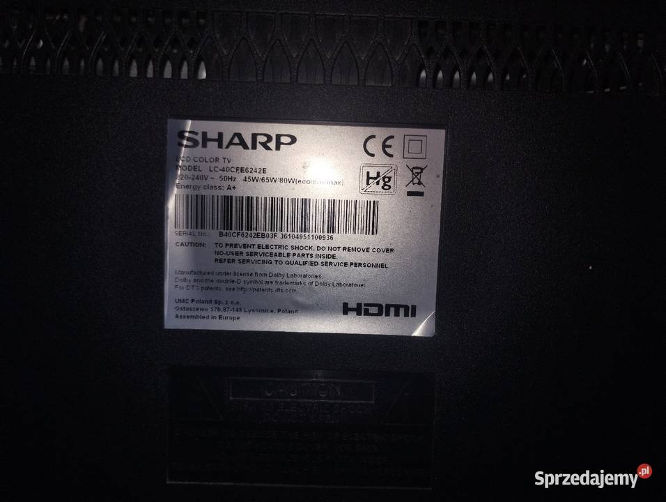 Sprzedam telewizor Sharp widoczne na zdjęciu Bydgoszcz