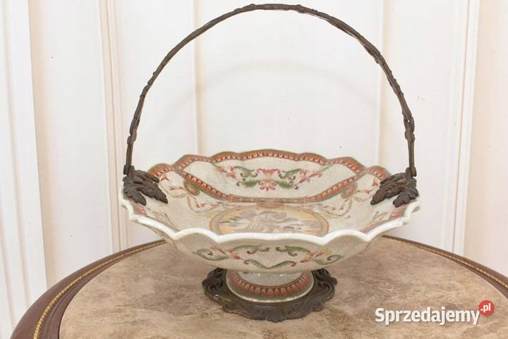 Antyczna Patera Owocnik Porcelana Brąz Kwiaty Kraków