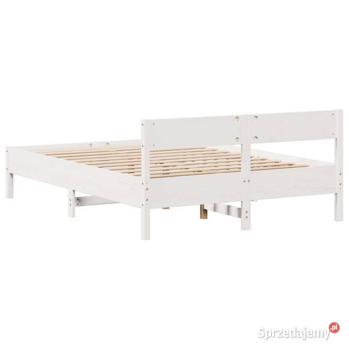 Rama łóżka bez materaca biała lite drewno 140cm