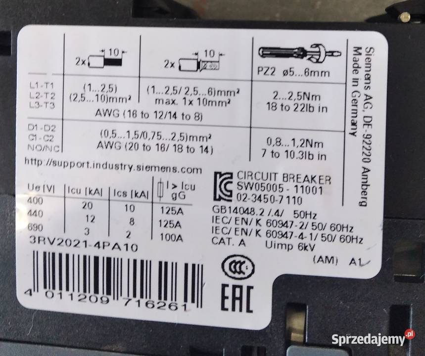 Wyłączniki silnikowe Eaton 32A Siemens 3036A Maniowy