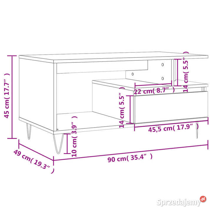 Stolik kawowy czarny 90x49x45 materiał Warszawa